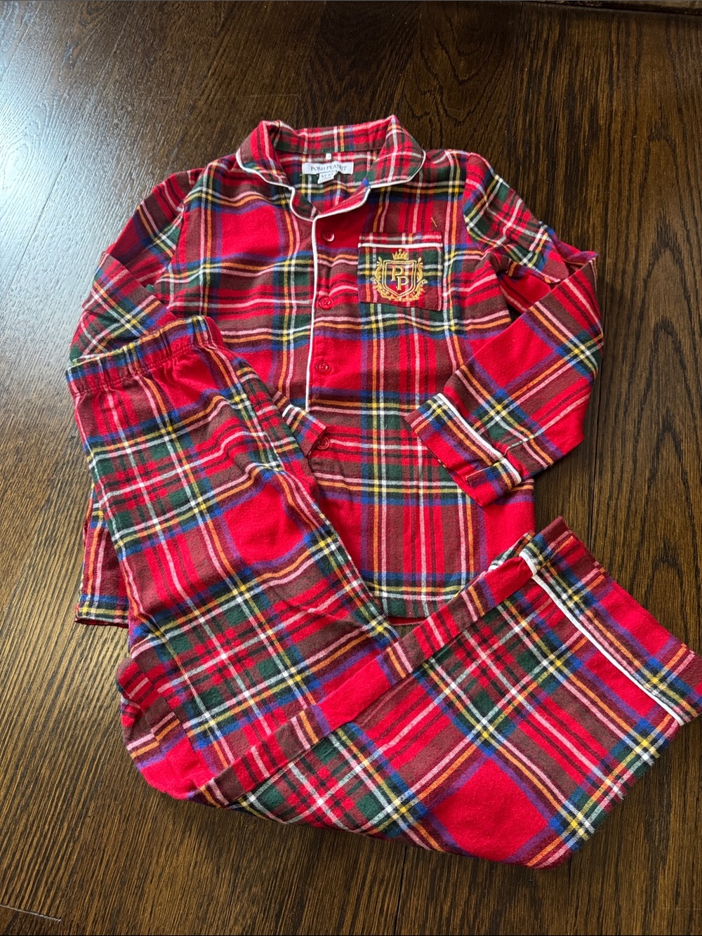 Kids Posh Peanut Red Plaid holiday Pajama Set with Crest Pocket
